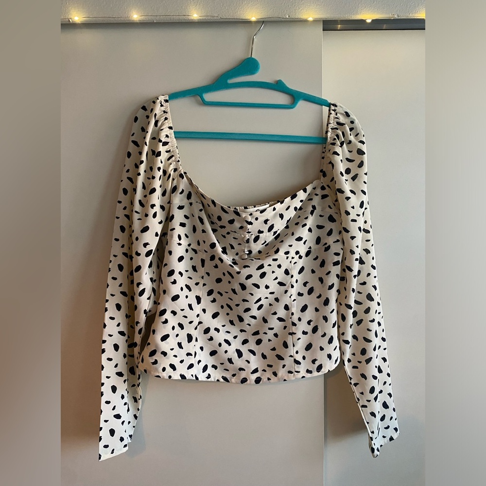 Commense Fitted Long Sleeve Square Neck Spotted Top Medium